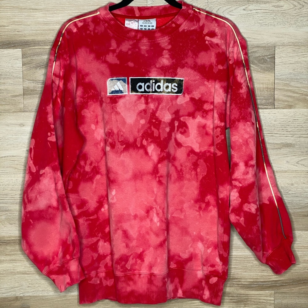 Adidas Women Sweater XL Tie-Dye Red Pink